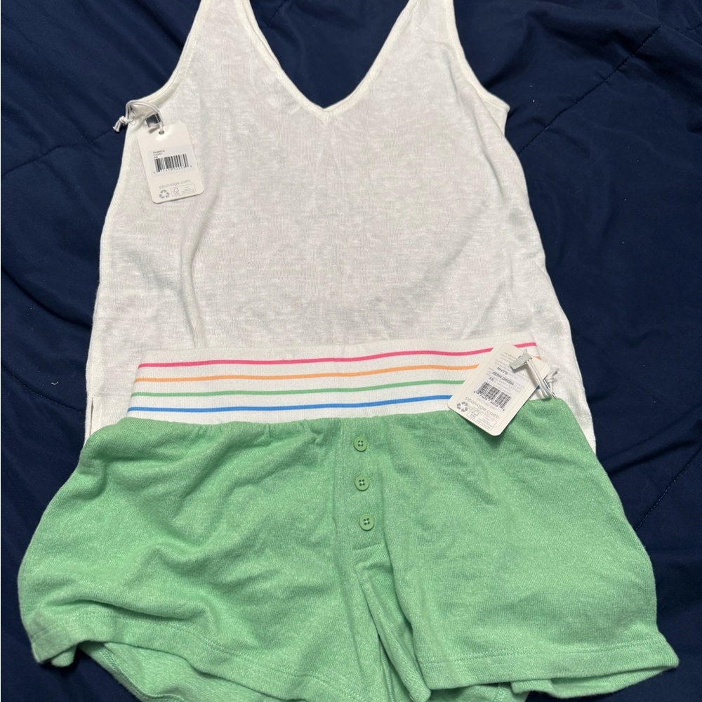 PJ Salvage White and Green Pajama Set